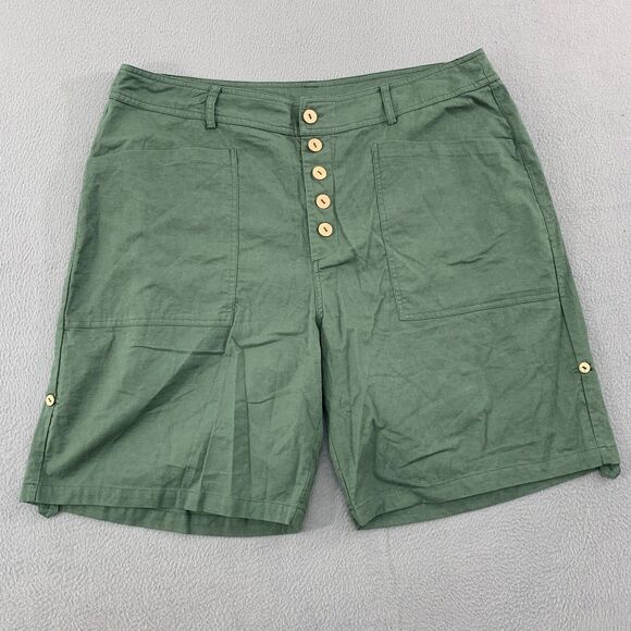 Lintico Shorts Womens XXL Green Linen Button Fly Utility Pockets High Rise - Picture 1 of 15